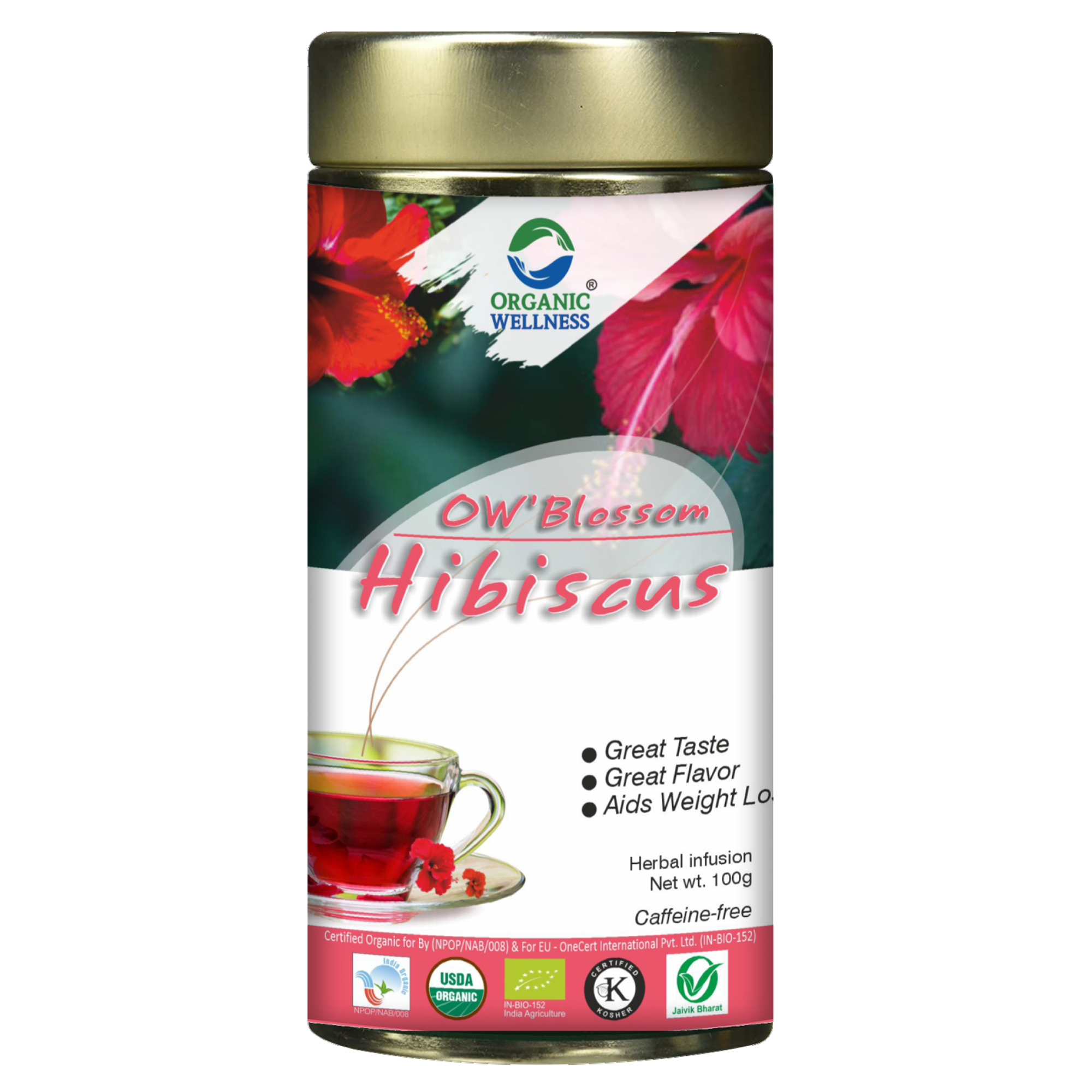 Organic Wellness Hibiscus Tea 100 Gram Tin