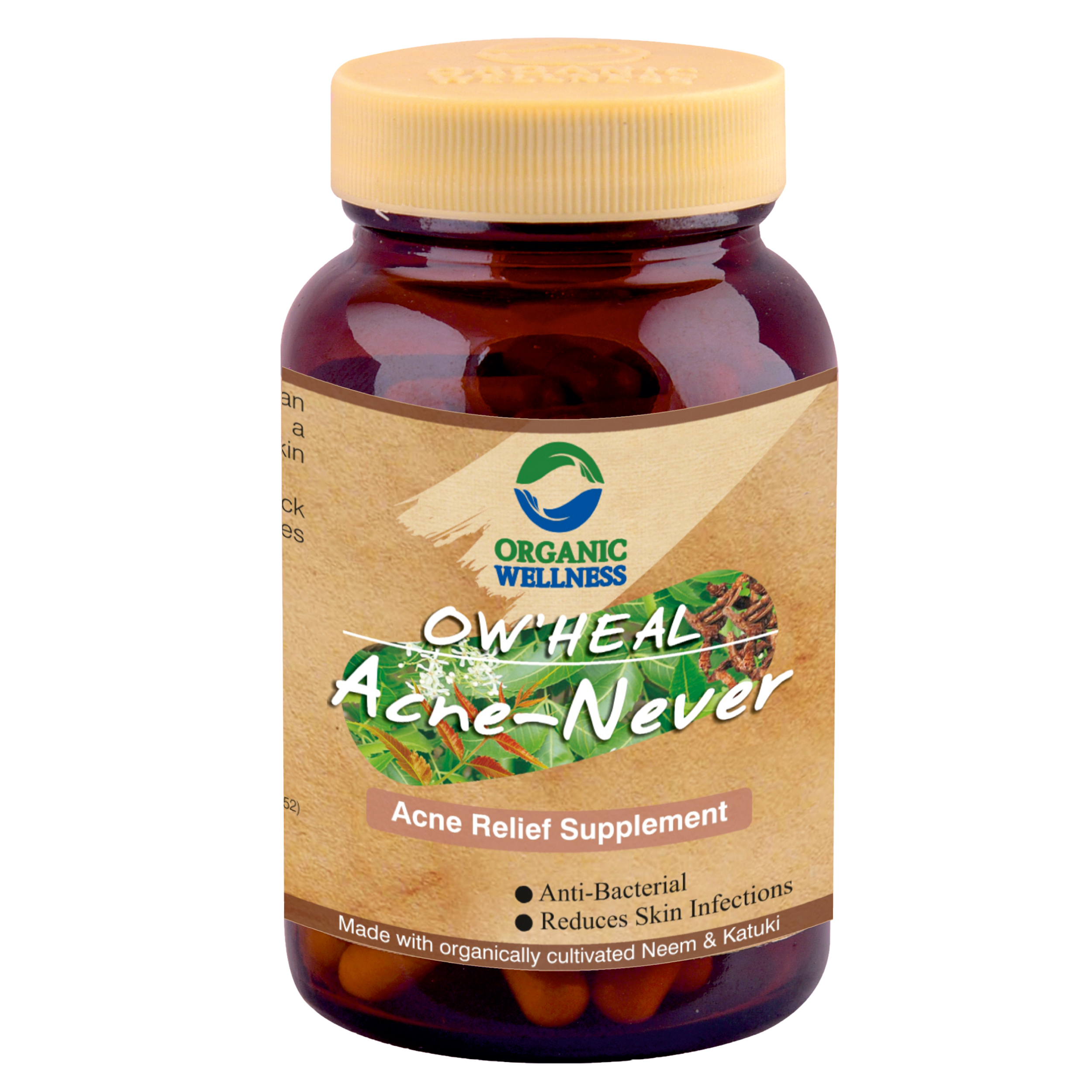 Organic Wellness Acne Never 90 Capsules Bottle